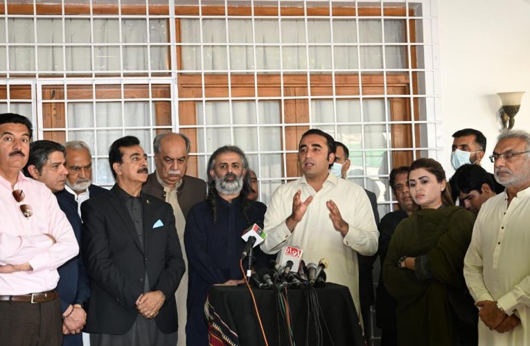 Chairman Bilawal addresses a press conference with Shahzain Bugti
