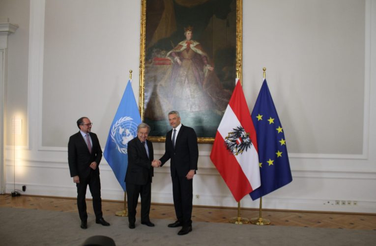 UN Secretary General Antonio Guterres meets with Austrian Federal Chancellor H.E. Karl Nehammer and the Foreign Minister H.E. Alexander Schallenberg at the Vienna Chancellor’s House: