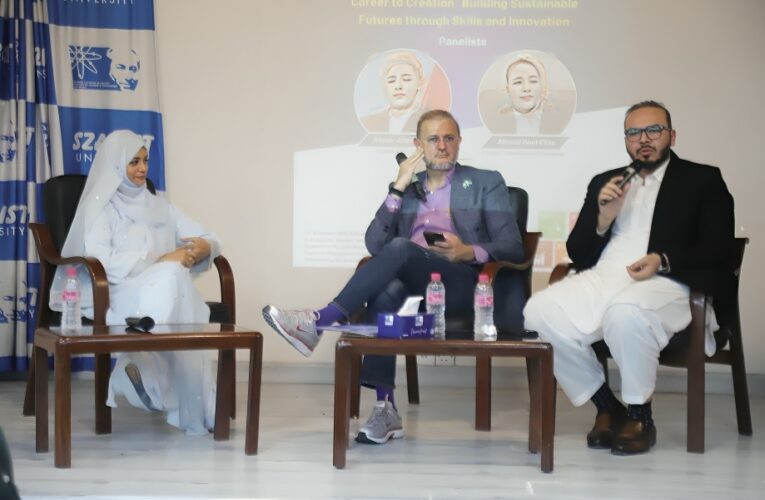 An inspiring and insightful panel discussion, “𝗖𝗮𝗿𝗲𝗲𝗿 𝘁𝗼 𝗖𝗿𝗲𝗮𝘁𝗶𝗼𝗻: 𝗕𝘂𝗶𝗹𝗱𝗶𝗻𝗴 𝗦𝘂𝘀𝘁𝗮𝗶𝗻𝗮𝗯𝗹𝗲 𝗙𝘂𝘁𝘂𝗿𝗲𝘀 𝘁𝗵𝗿𝗼𝘂𝗴𝗵 𝗦𝗸𝗶𝗹𝗹𝘀 𝗮𝗻𝗱 𝗜𝗻𝗻𝗼𝘃𝗮𝘁𝗶𝗼𝗻,” successfully took place at SZABIST University