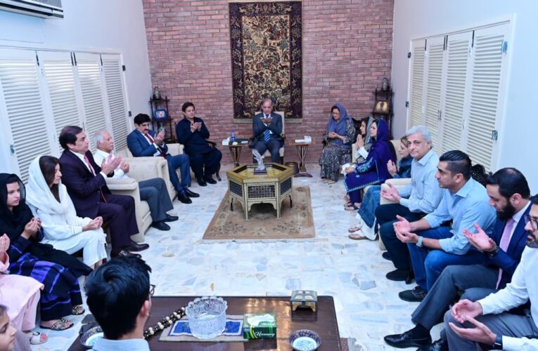 Prime Minister Muhammad Shehbaz Sharif visits the residence of late Chief Minister Sindh and MNA Aftab Shaban Mirani to offer condolences.