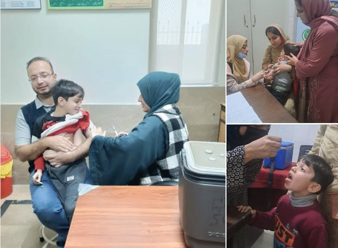 Senior officers from the District Health Office Islamabad, including Dr. Shazia Gul (Incharge EPI Islamabad) and Dr. Fawad Khalid khan (NSTOP Officer), had their own children vaccinated during the nationwide Measles & Rubella (MR) Campaign 2025,