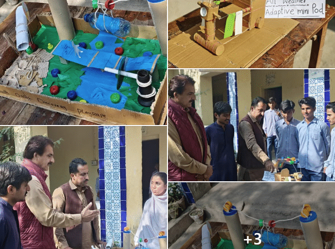 Students of Government Boys Lower Secondary School (GBLSS) Rais Sobdar Khuhawar, Ghotki, participated enthusiastically in a model-making competition using recycled materials.
