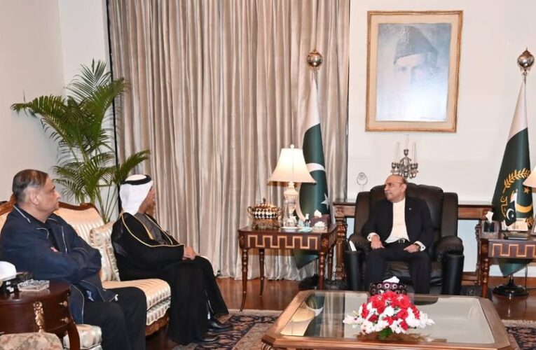 President Asif Ali Zardari in a meeting with Ambassador of the United Arab Emirates to Pakistan, Mr Salem Mohammed Salem Al Bawab Al Zaabi, at Aiwan-e-Sadr.