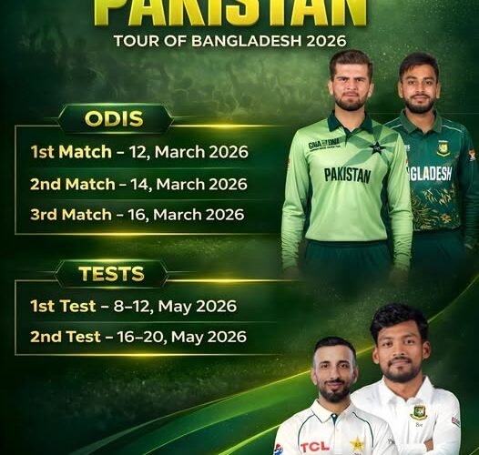 The schedule for Pakistan’s tour of Bangladesh has been released. The ODI series will be played in March 2026, while the Test series will take place in May 2026 after the Pakistan Super League (PSL).