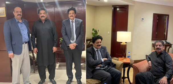 Imtiaz Pirzada, Senior Vice President, PPP USA, met with Chaudhry Muhammad Riaz (PPP AJK) and Mr. Mushtaq Metani, Secretary, Benazir Bhutto Shaheed Human Resources Board, at Mövenpick Karachi.
